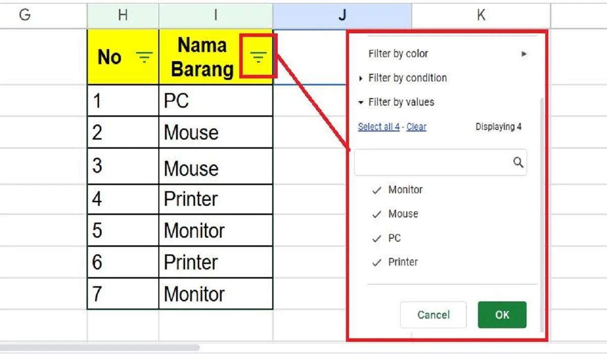 Cara Filter di Spreadsheet, Menampilkan Data Sesuai Kriteria Tertentu Tanpa Rumus