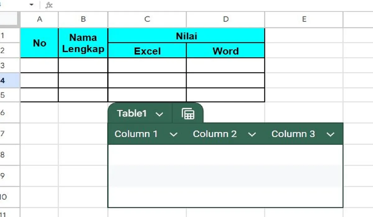 2 Cara Membuat Tabel di Spreadsheet