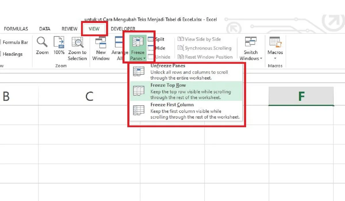 Cara Freeze Panes di Excel, Membekukan Baris dan Kolom Dengan Sangat Mudah